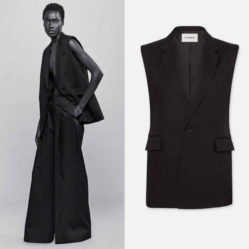 FRAME Oversized organic linen-blend vest